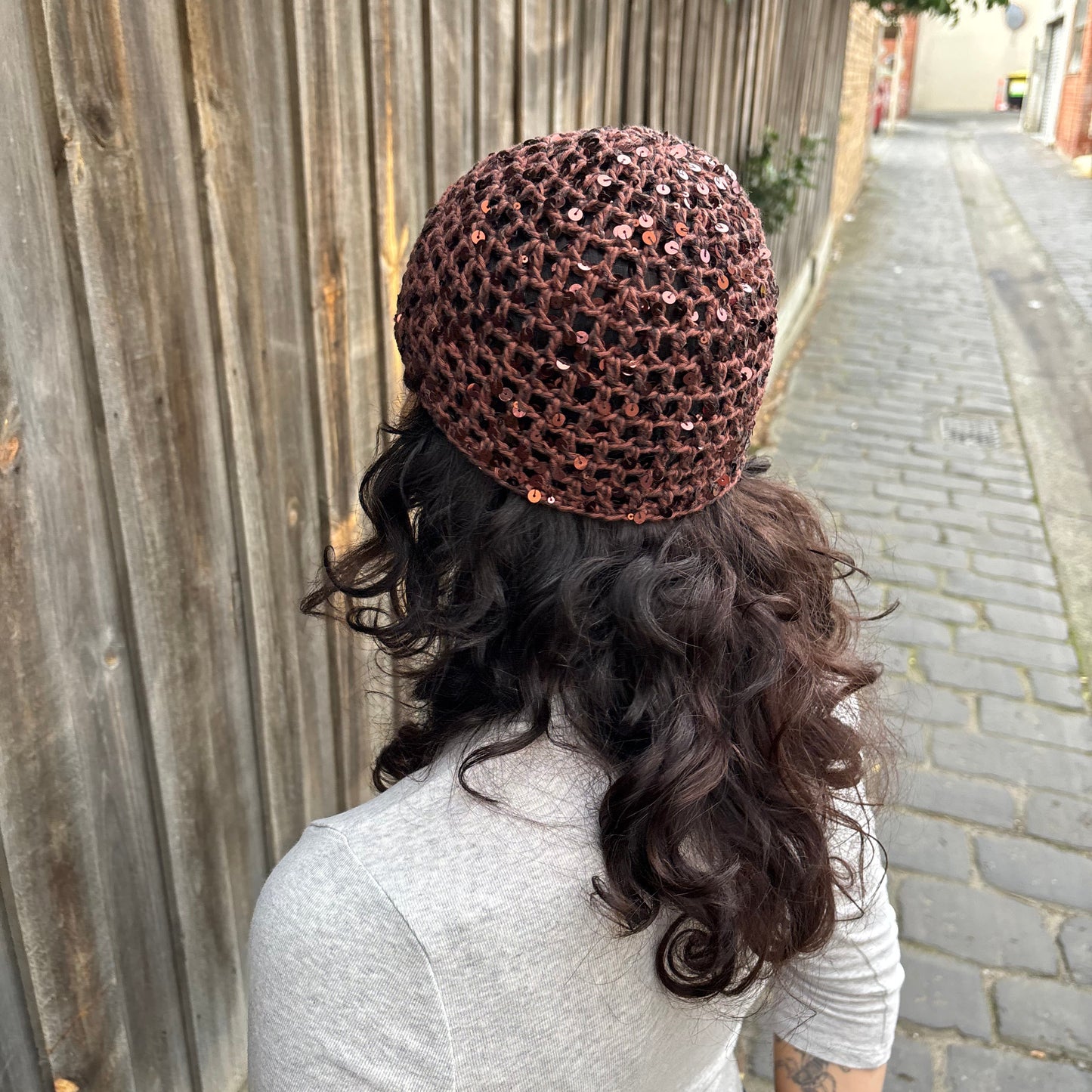 Sequin Mesh Cap (Brown)
