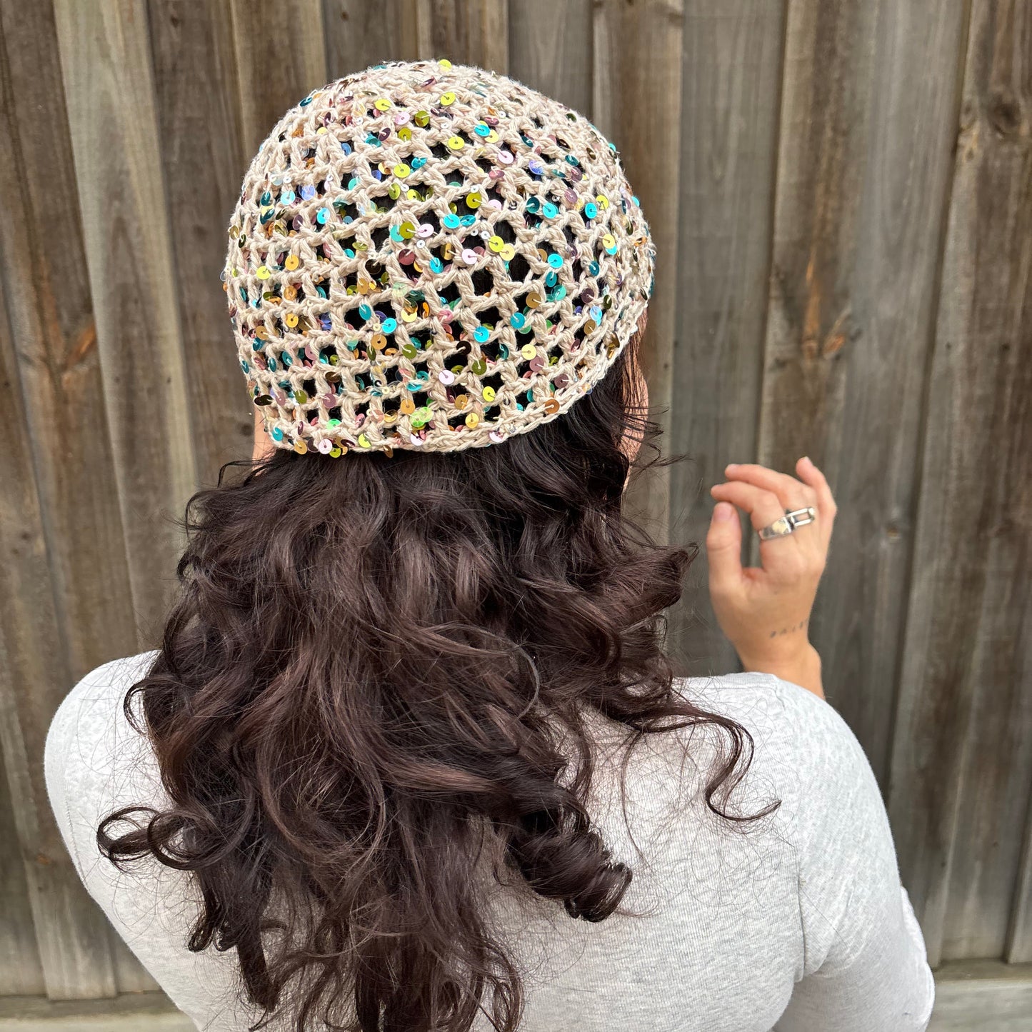 Sequin Mesh Cap (Cream)