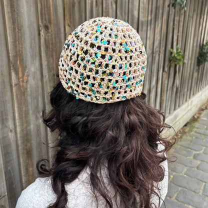 Sequin Mesh Cap (Cream)