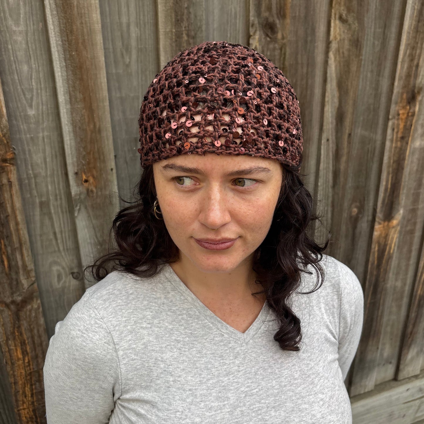 Sequin Mesh Cap (Brown)