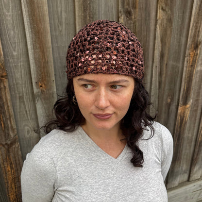 Sequin Mesh Cap (Brown)