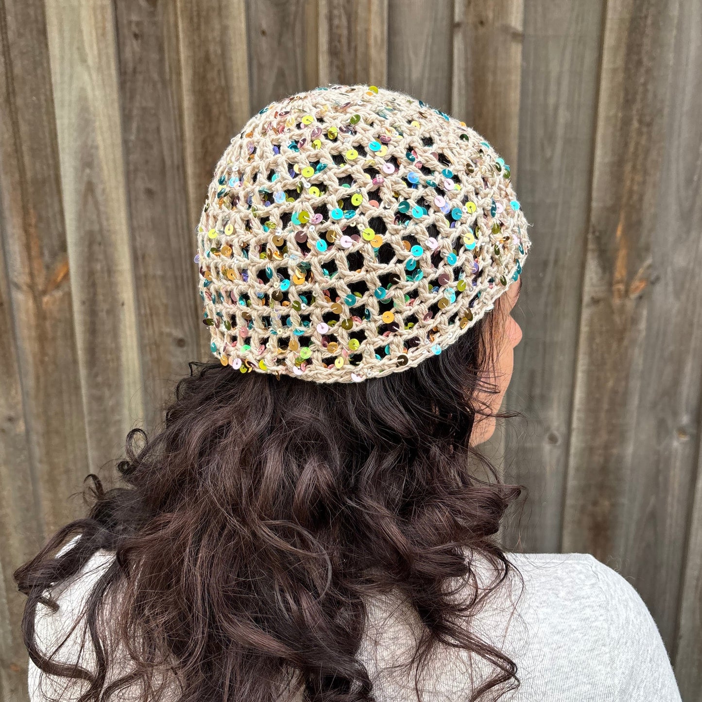 Sequin Mesh Cap (Cream)