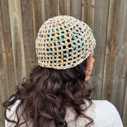 Sequin Mesh Cap (Cream)